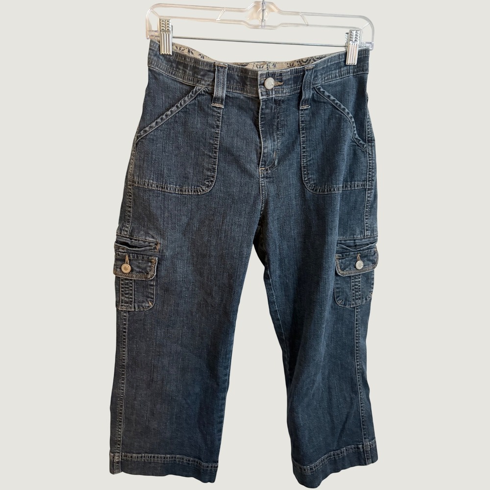 Y2K 90s 2000s Lee Cargo Cropped Midrise Capri Jeans Dark Wash Streetwear Denim